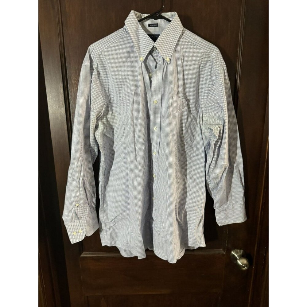 Tommy Hilfiger Slim Fit Shirt Men’s Dress Shirt Blue White Check 16 32-33 Size L